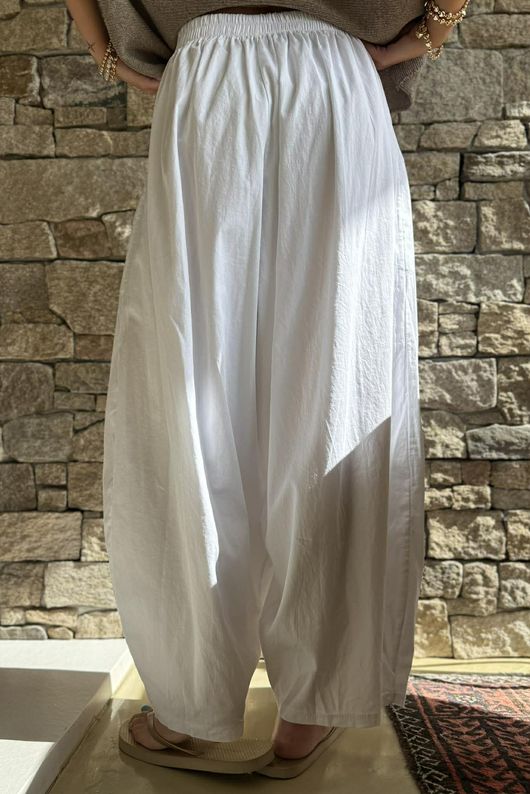 Inga Stretch Poplin Cotton Barrel Pant White